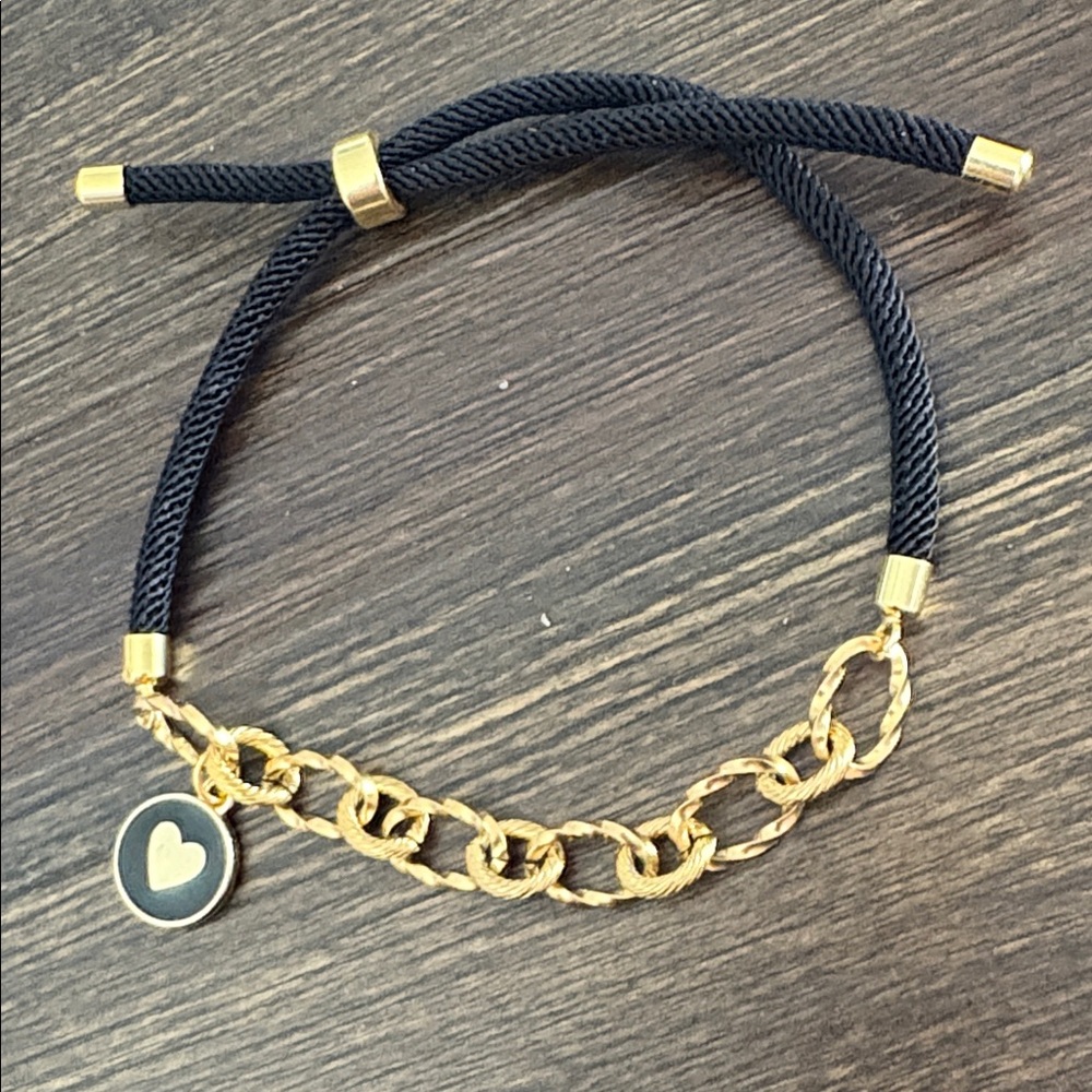 Gold and Black Heart Charm Bracelet